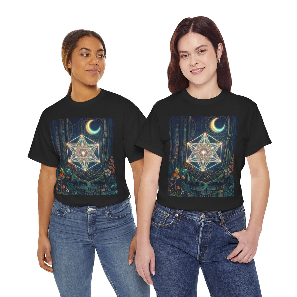 Sacred Geometry Star with Moon T-Shirt | Mystic Skull Forest Design, deadhead gift