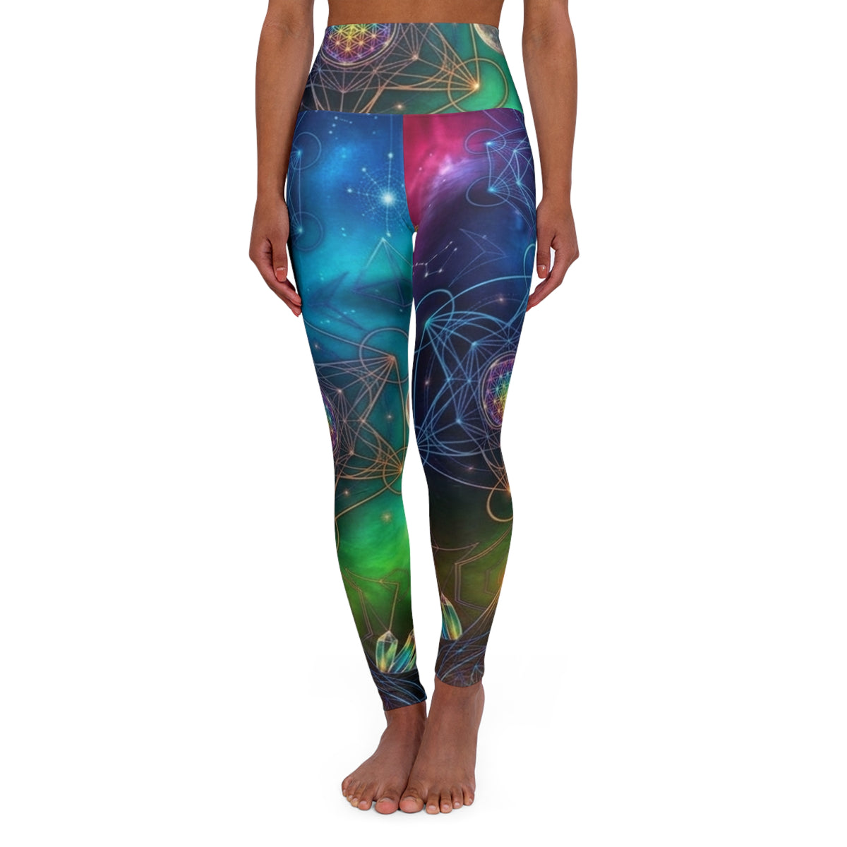 Sacred Geometry Galaxy Leggings High Waisted Yoga Leggings | Cosmic Floral Pattern