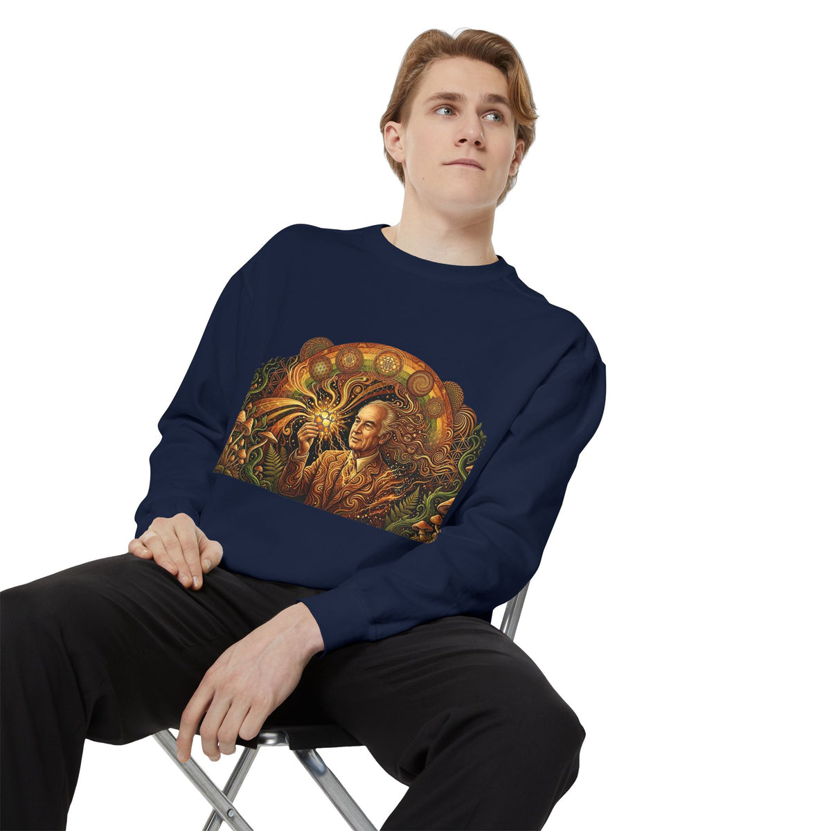Albert Hoffman , deadhead style, burning man vision quest  Portrait Sweatshirt | Floral Sunburst Illustration
