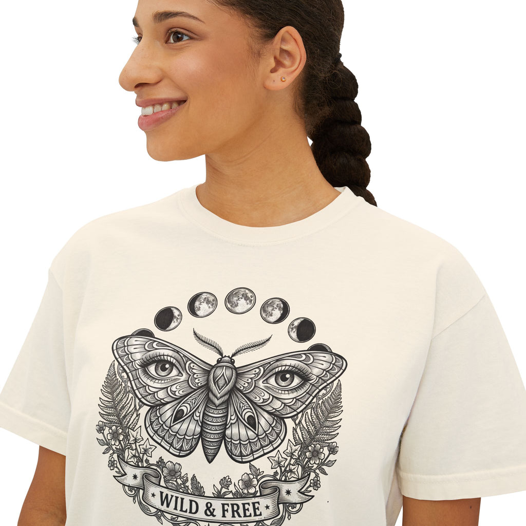 Moth with Moon Phases Tee | Wild & Free Boxy Tee