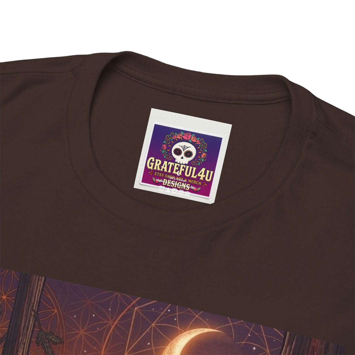 Metatron's Cube Crescent Moon T-Shirt | Mystic Forest Skull Design, Deadhead gift