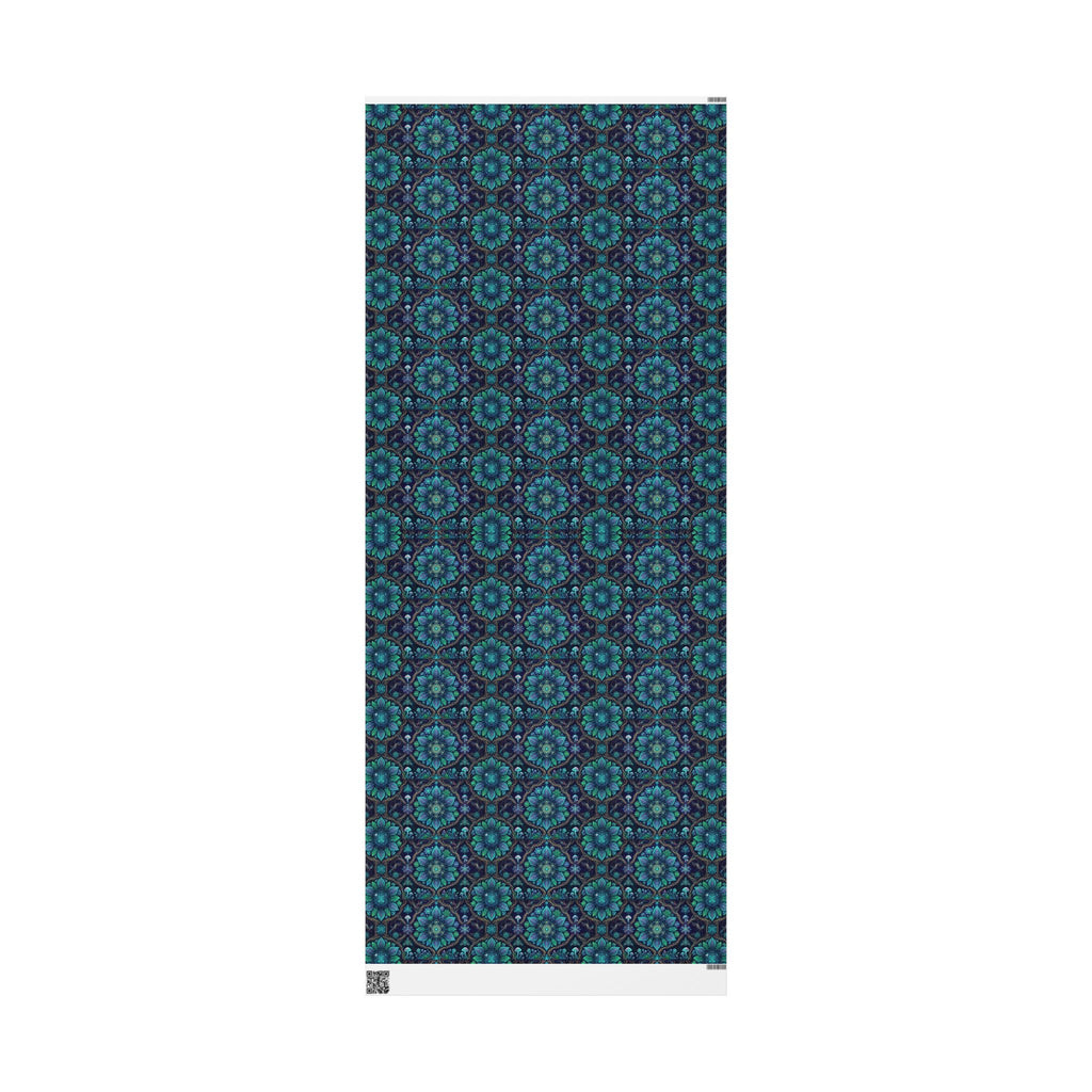 Teal Floral Mandala Wrapping Paper | Gift Wrap Roll, Botanical Pattern, Hippie Christmas wrapping paper, boho gift wrap, Deadhead present