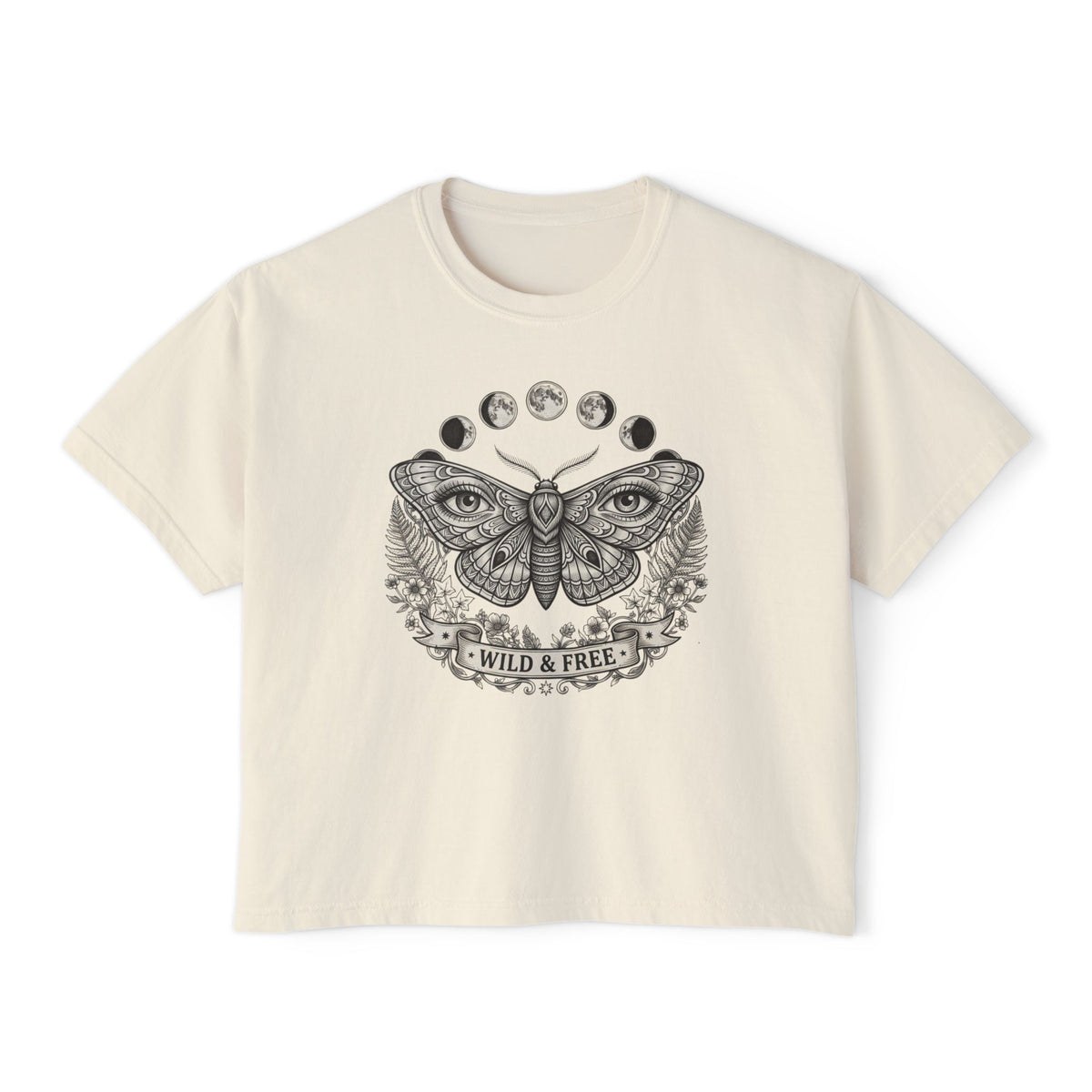 Moth with Moon Phases Tee | Wild & Free Boxy Tee