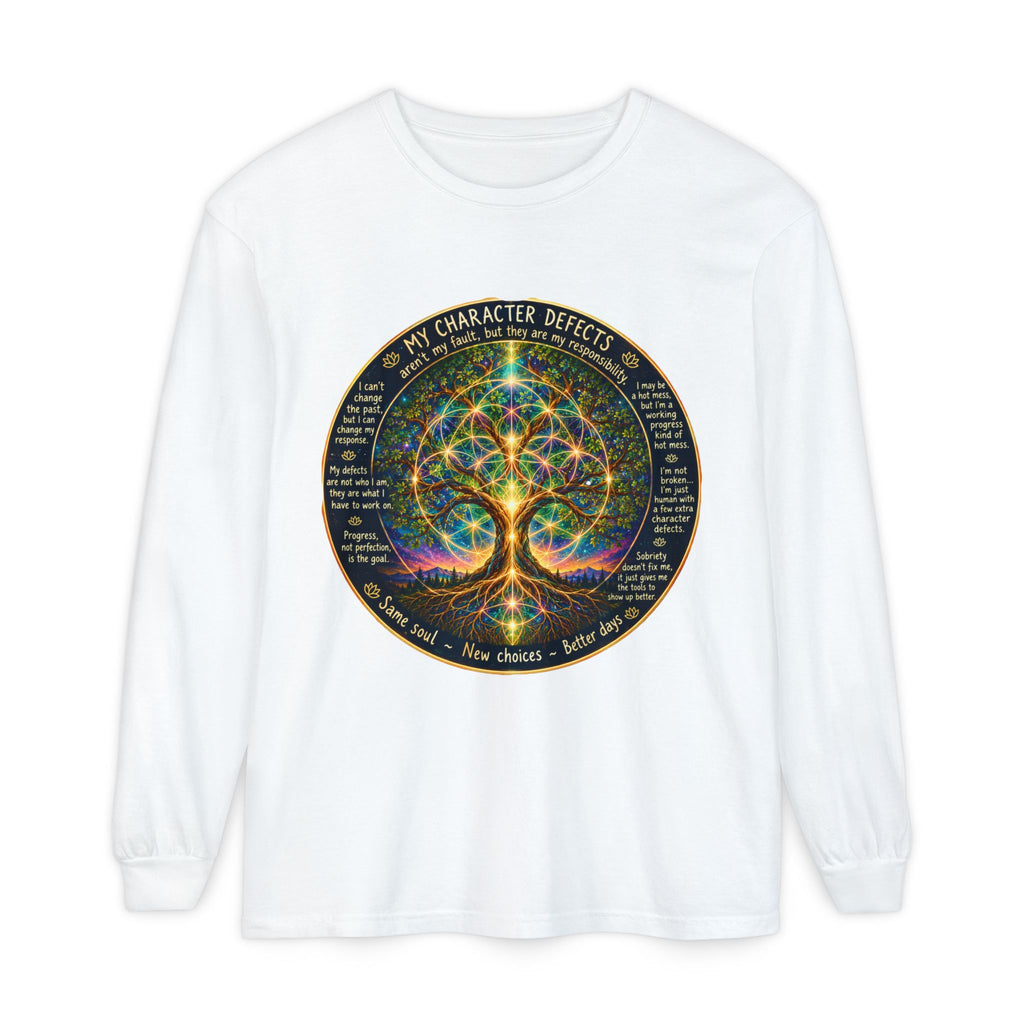 NA Recovery Mandala Long Sleeve T-Shirt | Spiritual Wellness Artwork, Earthy Sacred Geometry Twelve Step Slogan Graphic Tee