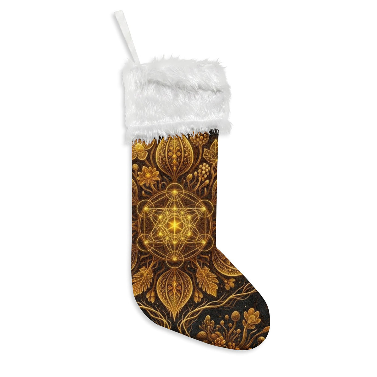 Golden Mandala Floral Christmas Stocking, BOHO stocking, burning man, hippie
