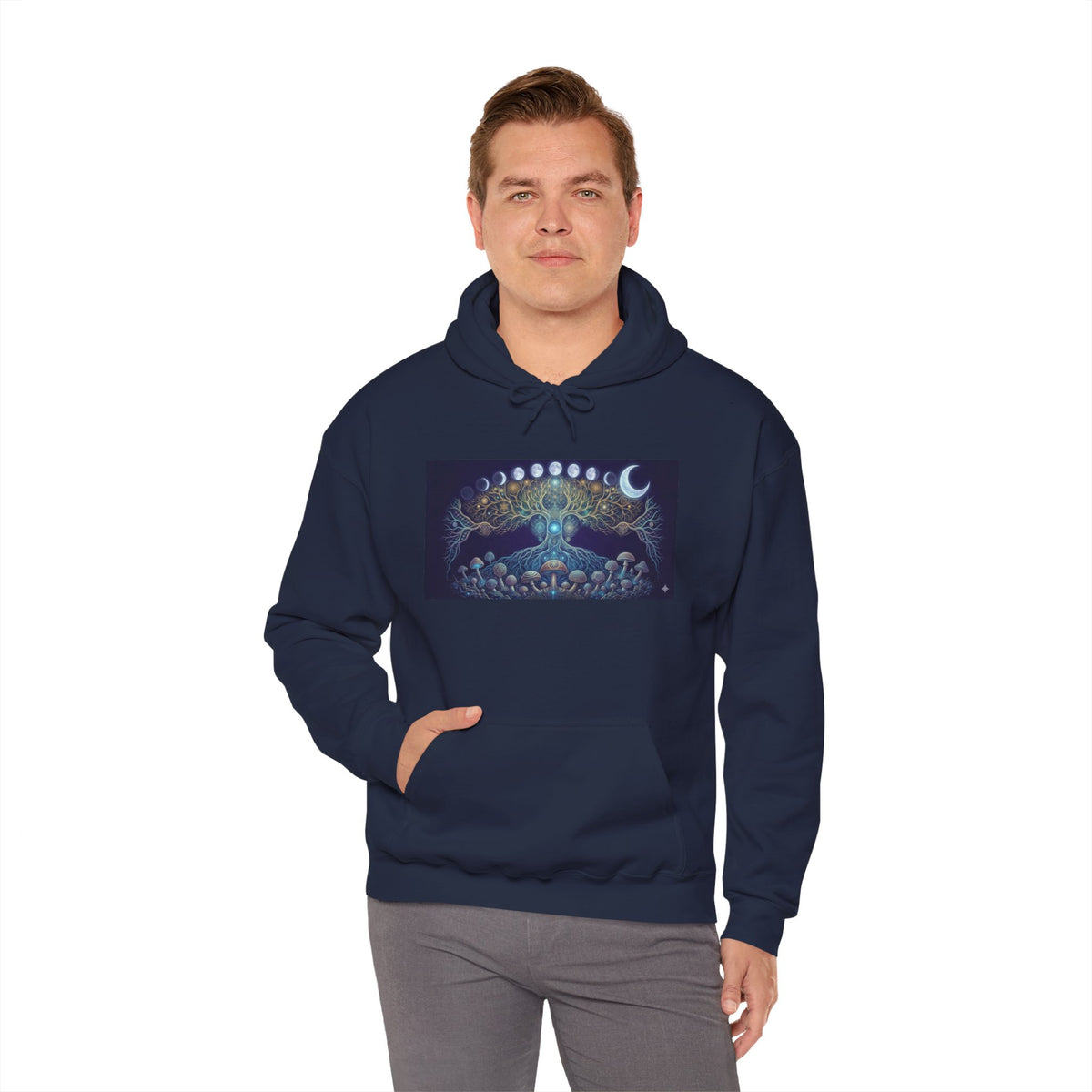 Celestial Tree of Life Hoodie | Moon Phases, Mystic Forest Illustration, Burning Man Apparel