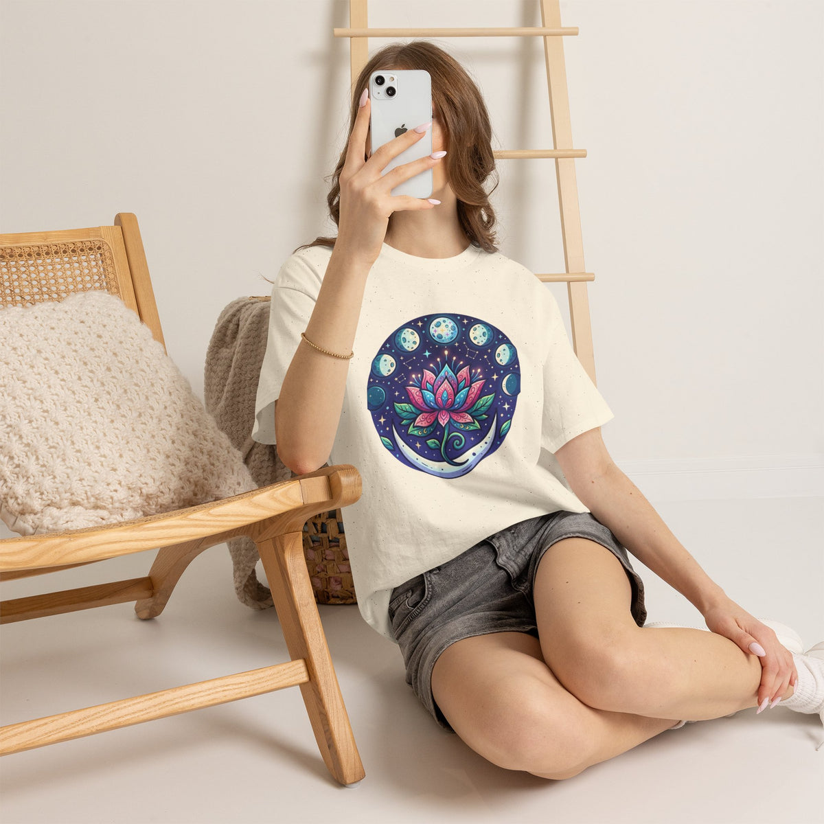 Lotus Moon Phase T-Shirt | Floral Mandala, Celestial Yoga Tee