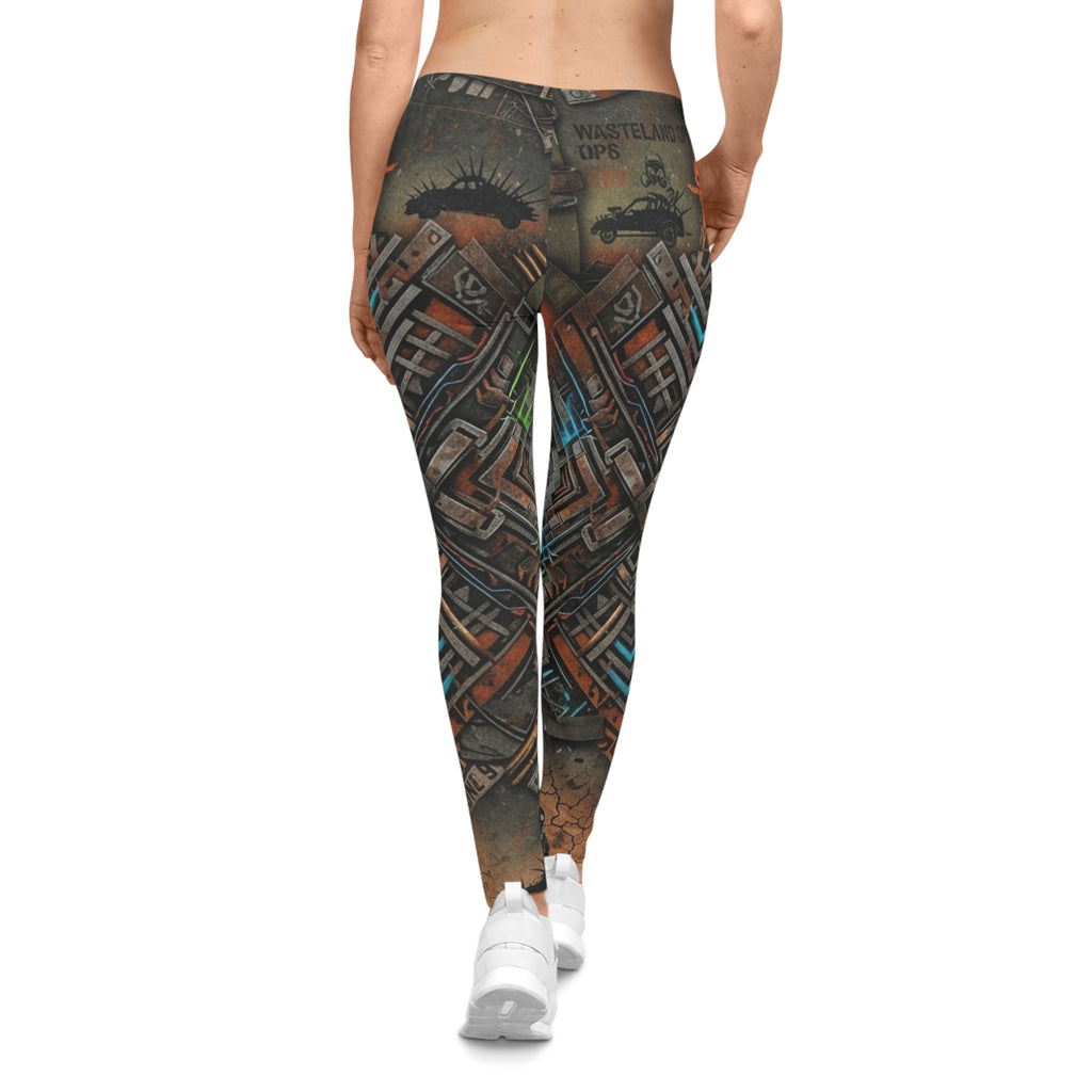 Steampunk Cityscape Leggings – Geometric Industrial Pattern Yoga Pants, Festival Rave Wear