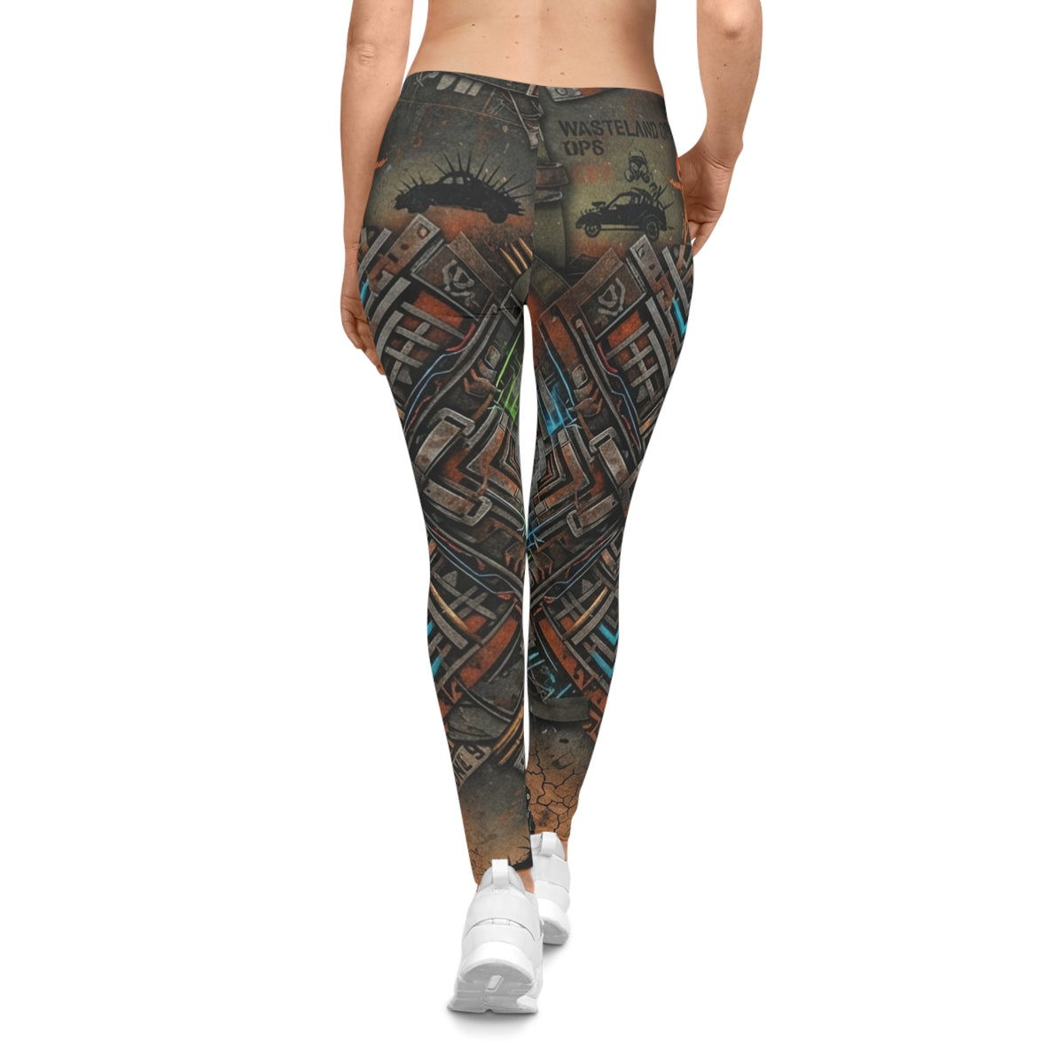 Steampunk Cityscape Leggings – Geometric Industrial Pattern Yoga Pants, Festival Rave Wear