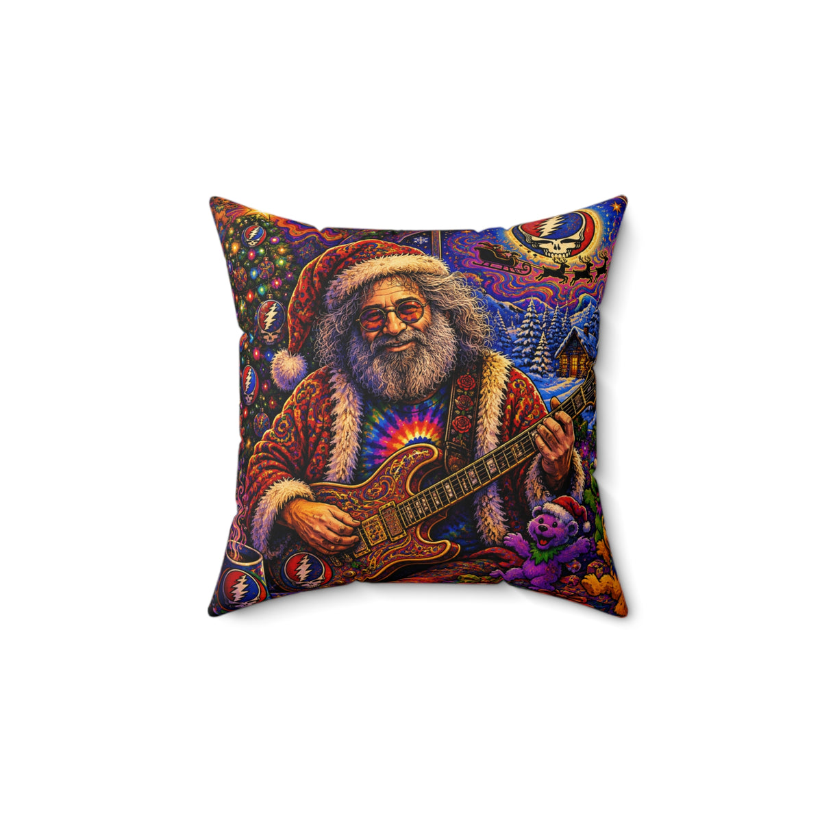 Santa Playing Guitar Pillow | Grateful Dead Inspired Holiday Music Decor, Jerry Garcia, gift for a deadhead
