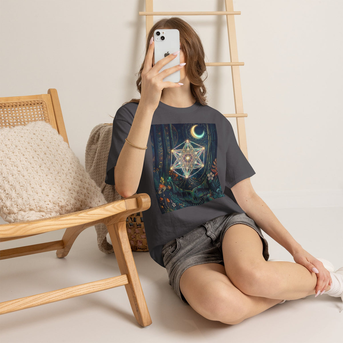Sacred Geometry Star with Moon T-Shirt | Mystic Skull Forest Design, deadhead gift