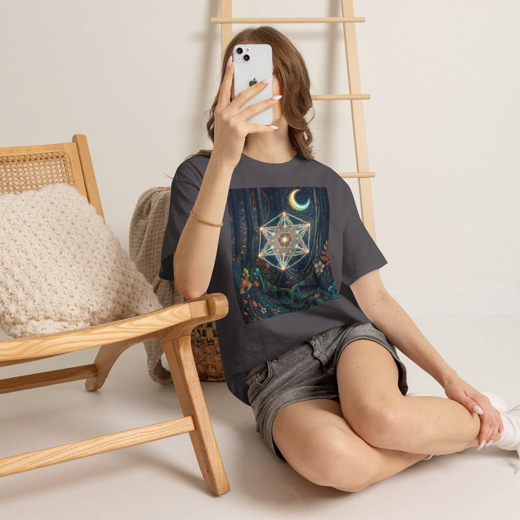 Sacred Geometry Star with Moon T-Shirt | Mystic Skull Forest Design, deadhead gift