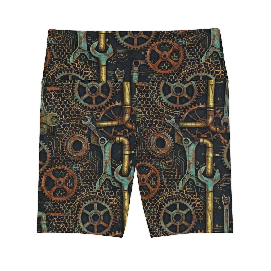 Steampunk Gears and Pipes Workout Shorts | Athletic Bike Shorts