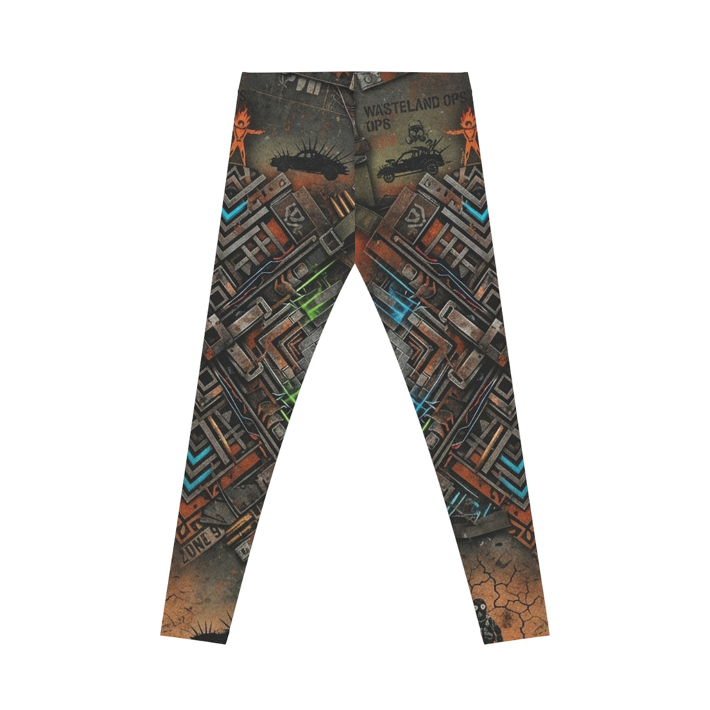 Steampunk Cityscape Leggings – Geometric Industrial Pattern Yoga Pants, Festival Rave Wear