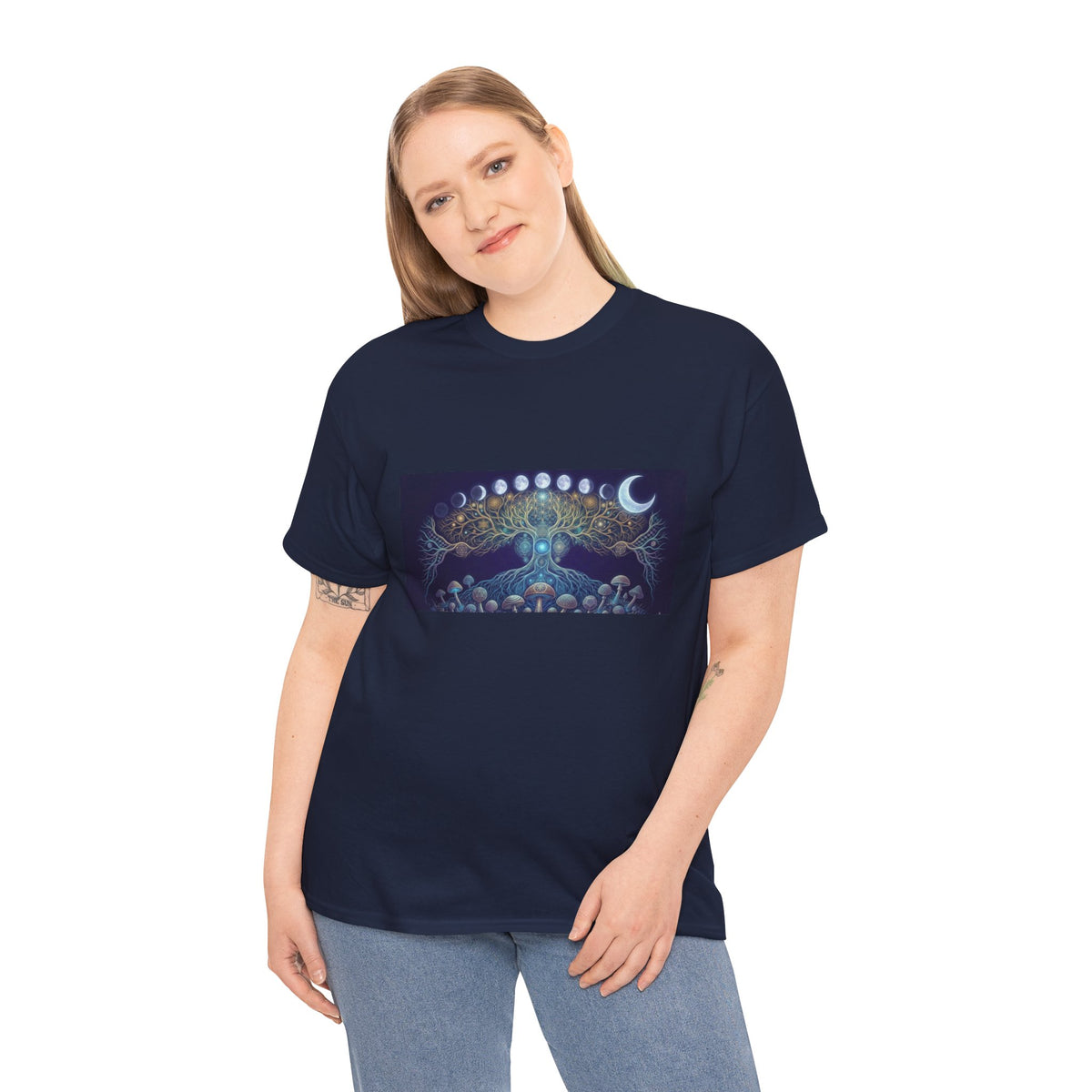 Moon Phases Mushroom Tree T-Shirt | Psychedelic Lunar Forest Tee, Deadhead Gift , Burning Man Apparel