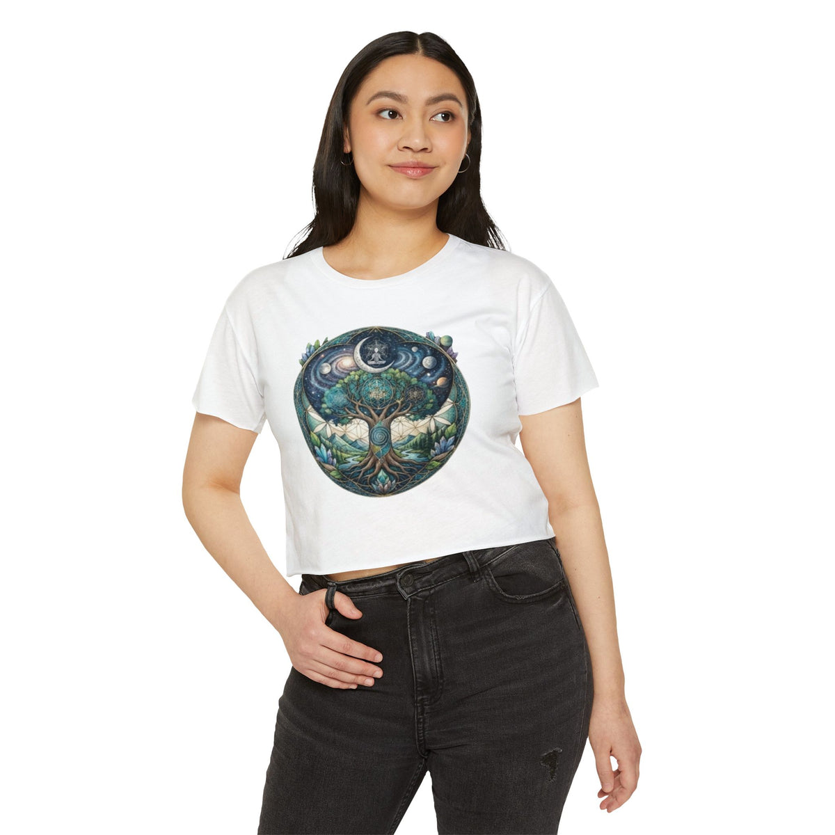 Tree of Life Moon Phases Crop Top | Celestial Nature Festival Tee