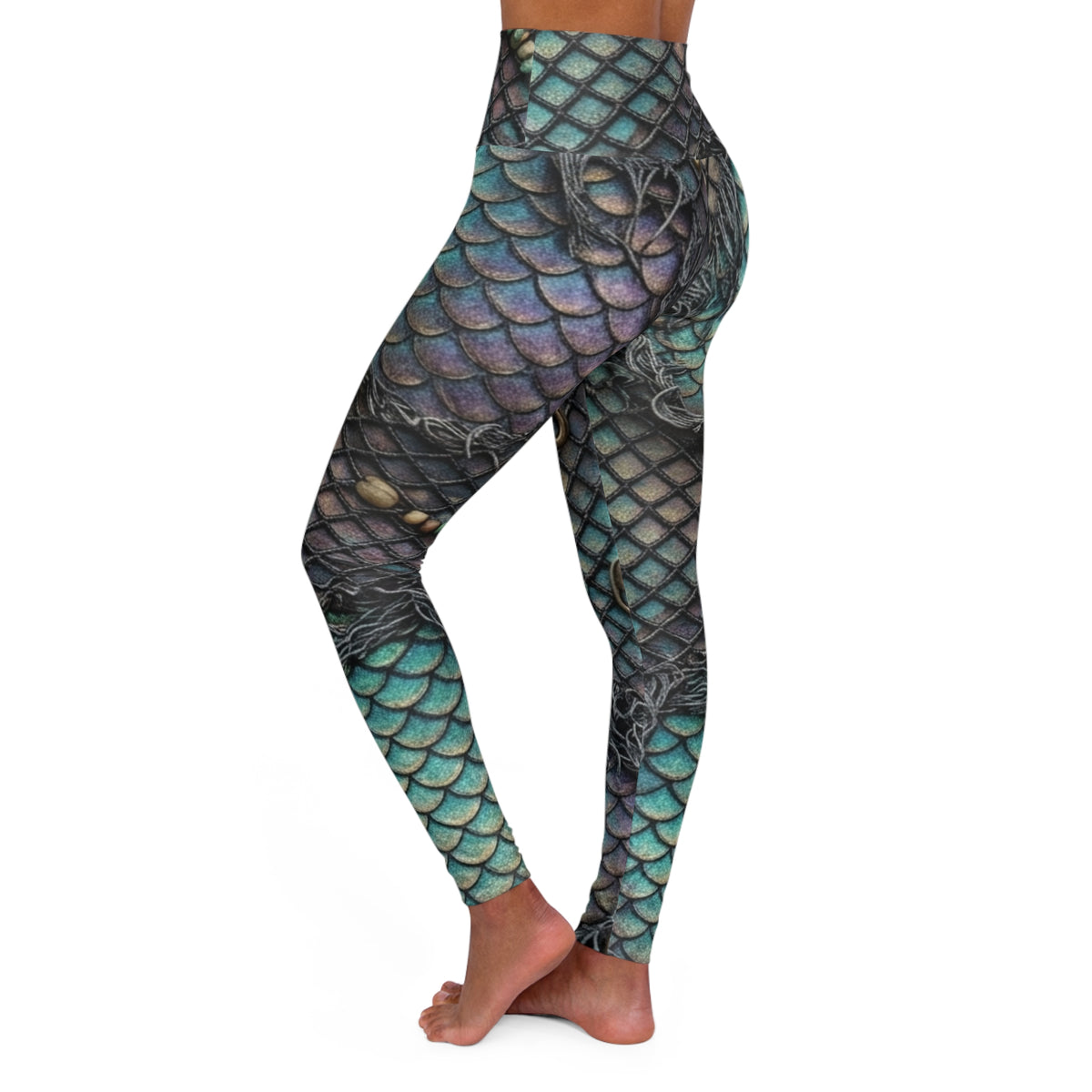 High Waist Mermaid Scale Skull Leggings for Women – Gothic Siren Yoga Pants, Edgy Festival Apparel & Halloween Cosplay Tights