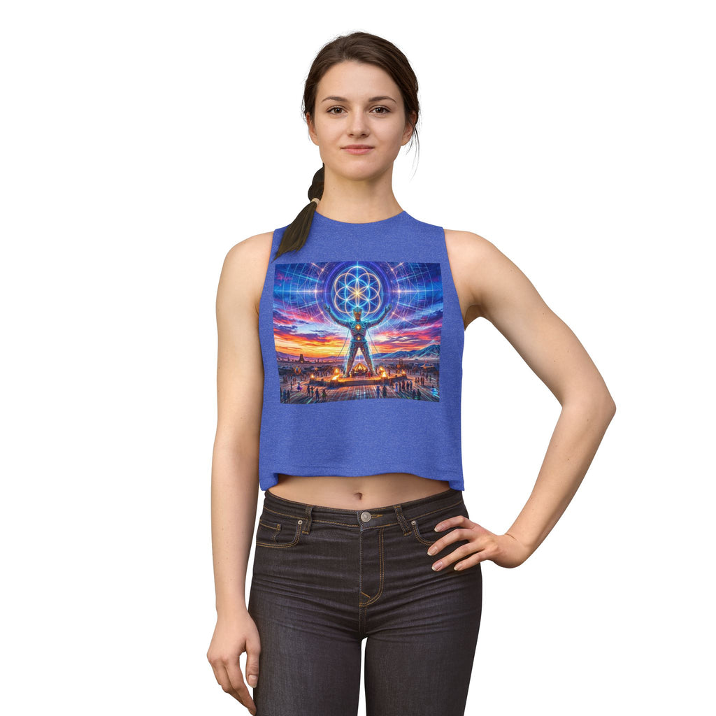 Sacred Geometry Burner Figure Crop Top | Psychedelic Sunset Temple, Black Rock City, Feel the Burn, Burning Man Vision Quest