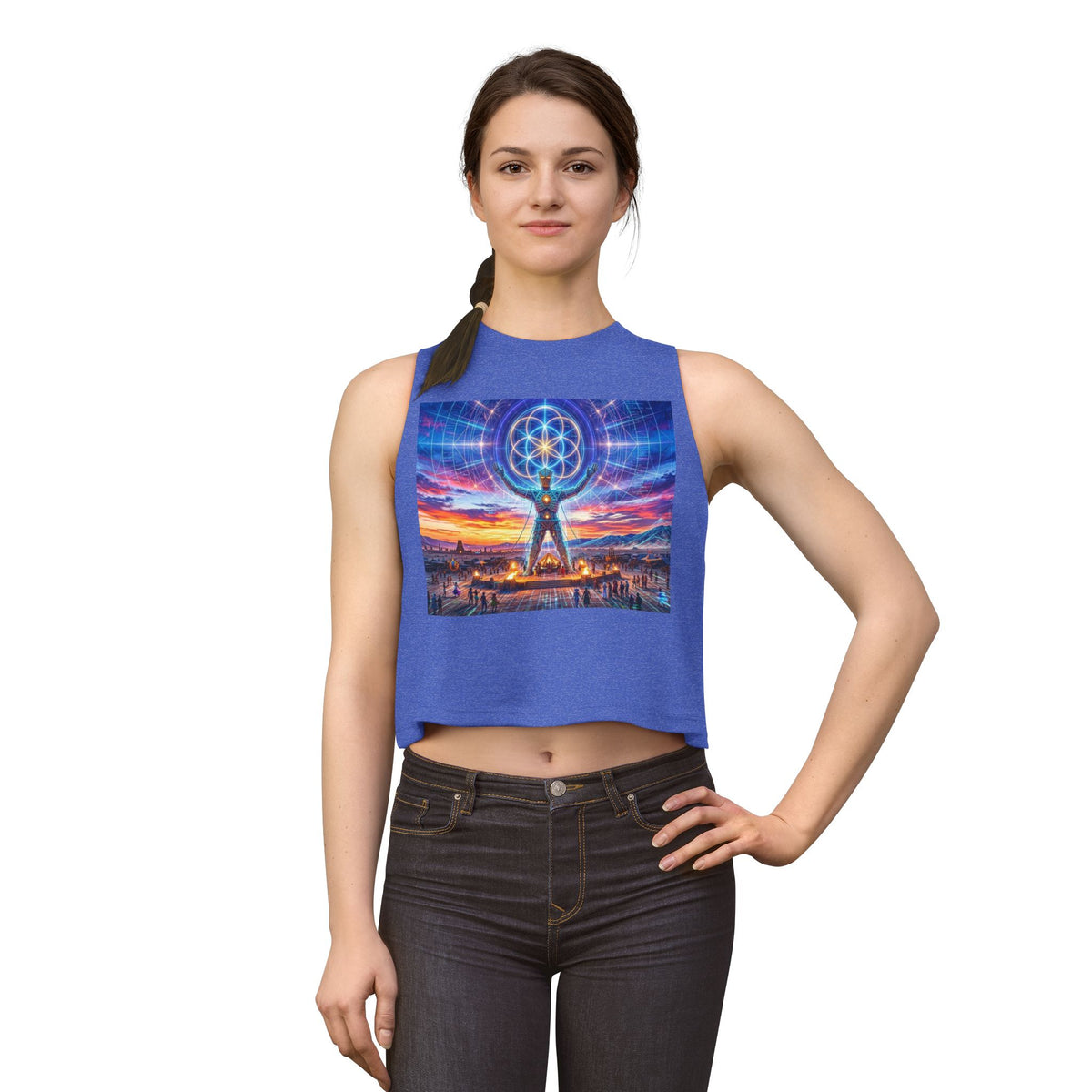 Sacred Geometry Burner Figure Crop Top | Psychedelic Sunset Temple, Black Rock City, Feel the Burn, Burning Man Vision Quest