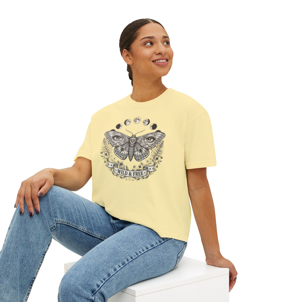Moth with Moon Phases Tee | Wild & Free Boxy Tee