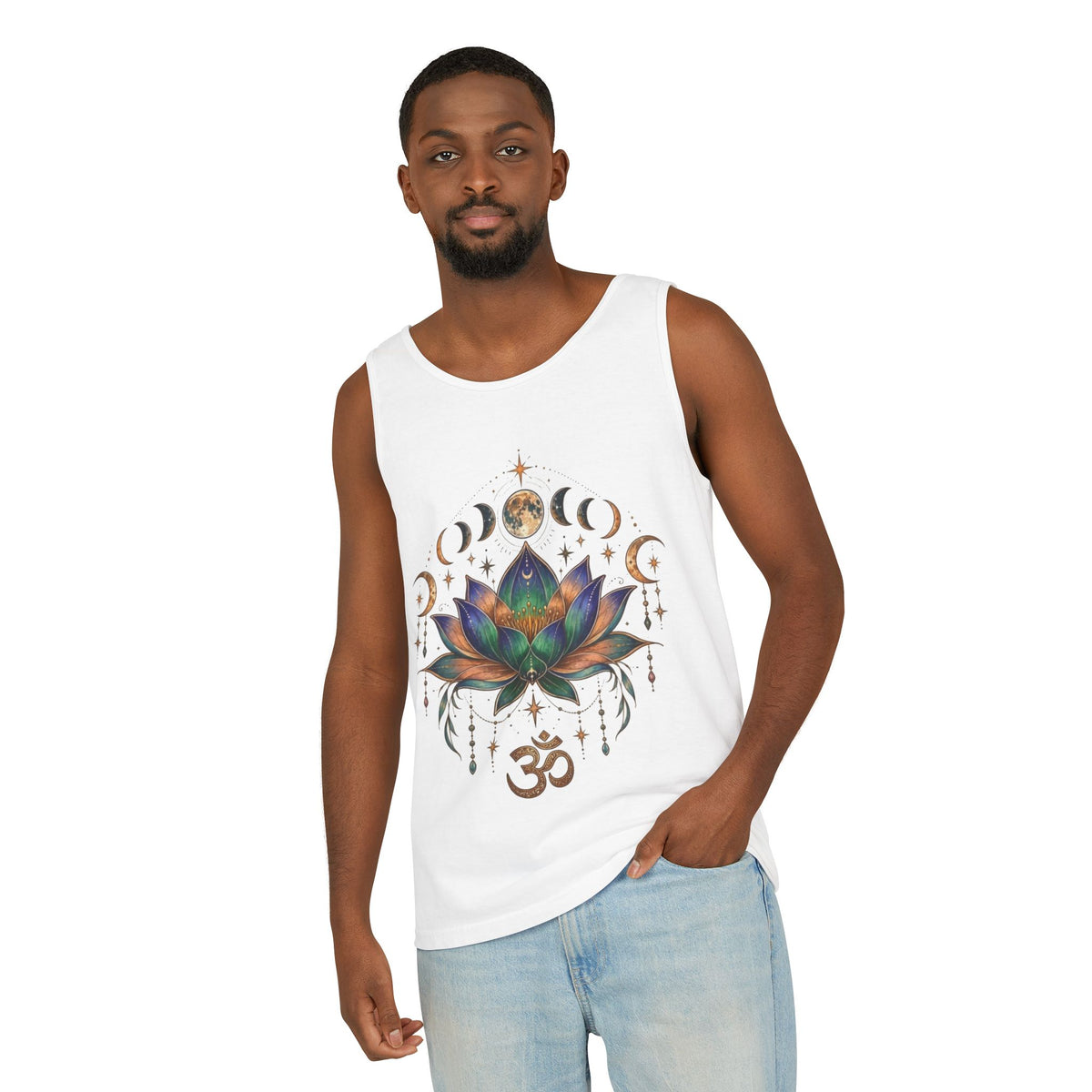 Lotus Moon Phases Om Symbol Tank Top | Spiritual Yoga Meditation Shirt
