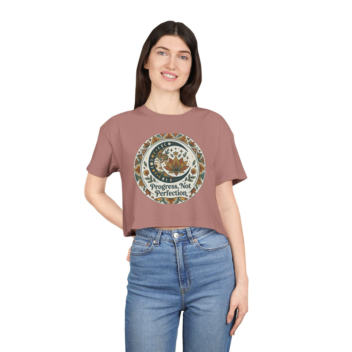 Progress Not Perfection Floral Mandala Crop Tee