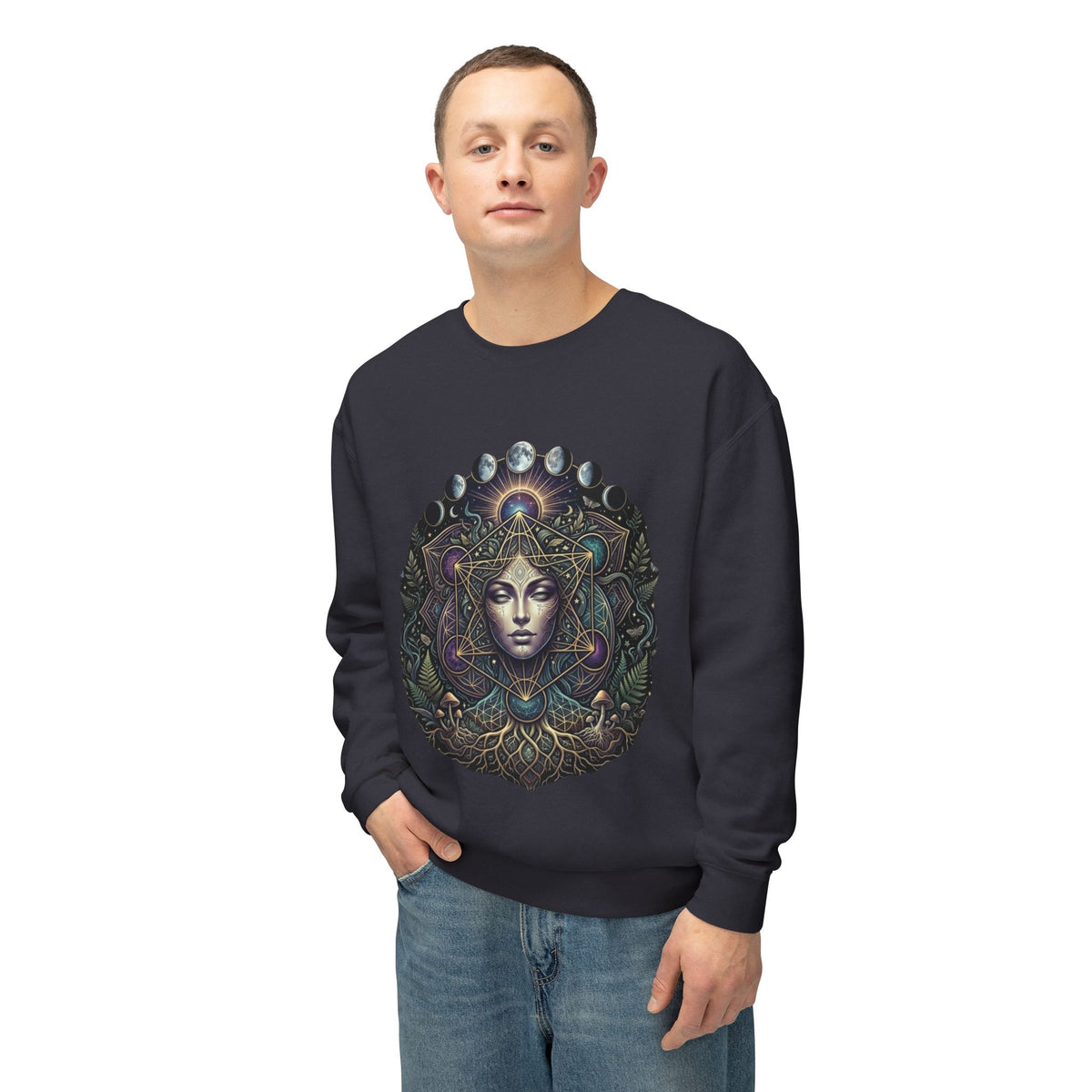 Mystic Goddess Mandala sweatshirt | Celestial Face Art, Spiritual Boho, Burning Man Art, Deadhead Art