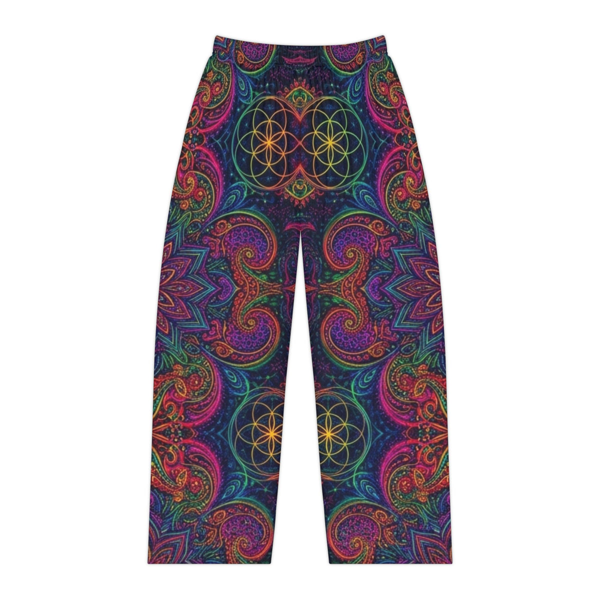 Boho Pajama Pants - Psychedelic Mandala All-Over Print Lounge Trousers, Hippie Chic Festival Sleepwear Leggings