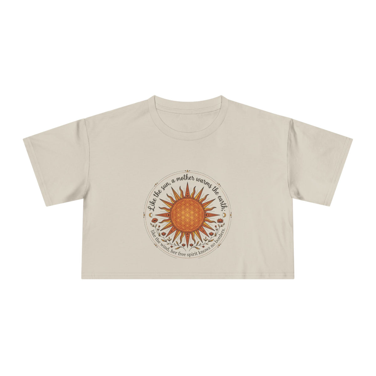 Boho Sun Illustration Crop Tee | Radiant Sunflower Graphic Top