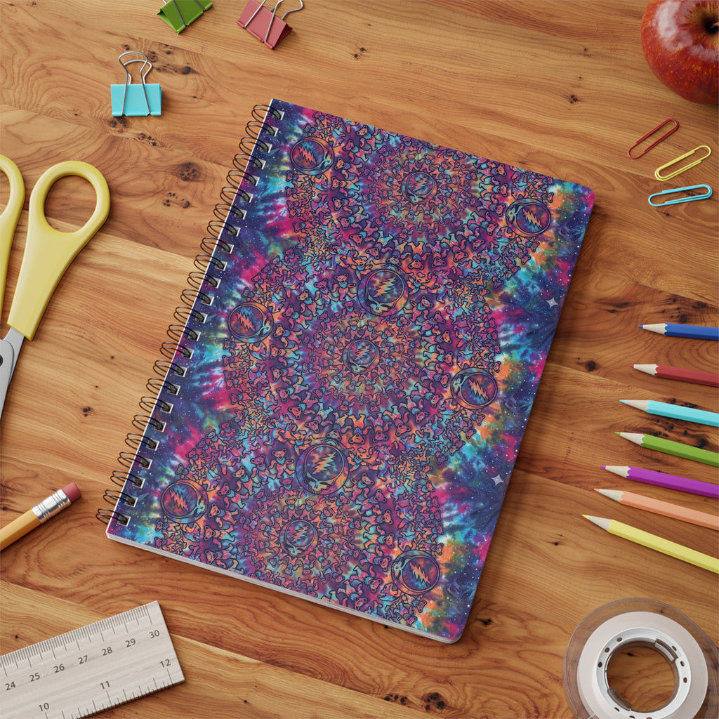 Colorful Kaleidoscope Mandala Notebook | Wirobound Softcover A5, Grateful Dead petterned , gift for deadhead