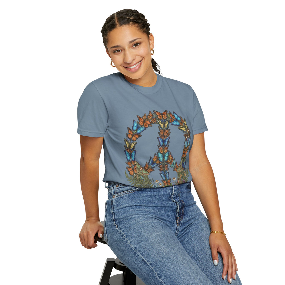 Butterfly Peace Sign T-Shirt | Floral Peace Symbol Tee