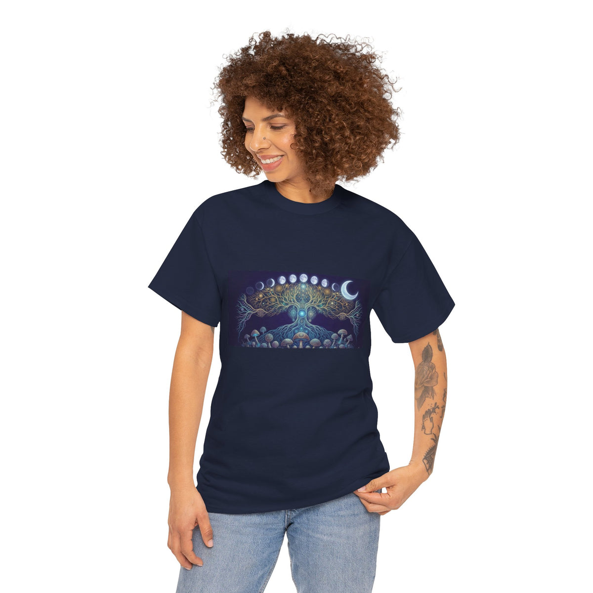 Moon Phases Mushroom Tree T-Shirt | Psychedelic Lunar Forest Tee, Deadhead Gift , Burning Man Apparel