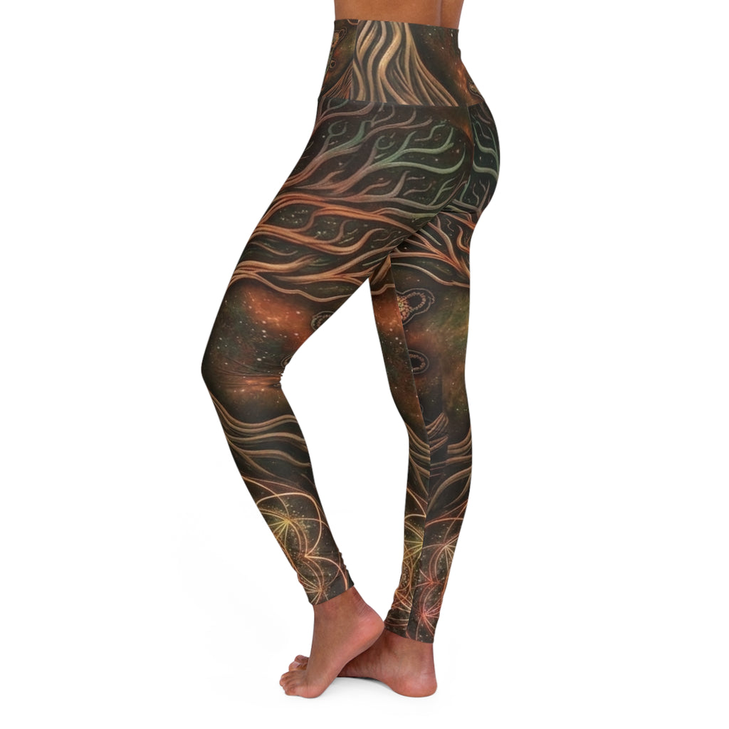 Mystic Tree Roots Leggings | High Waisted Yoga Leggings Deadhead Boho Style, Earthy Sacred Geometry Festival Pants