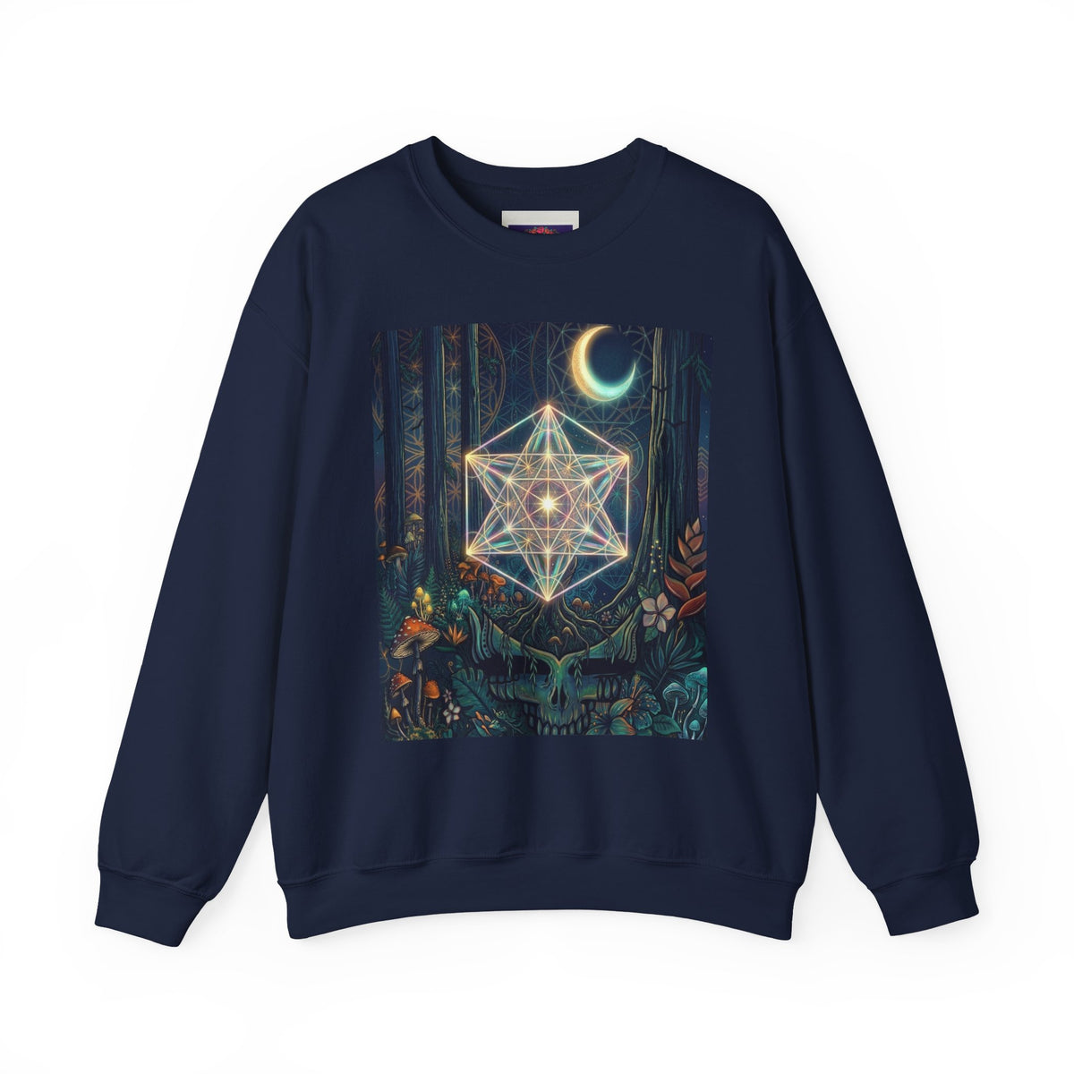 Sacred Geometry Star Mandala Crewneck Sweatshirt | Moon Forest Illustration, Deadhead gift