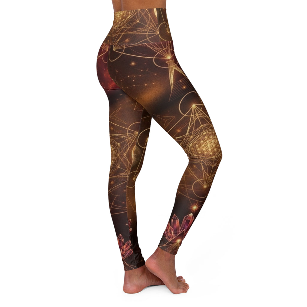 Golden Geometric Spiral Leggings High Waisted Yoga Leggings | Abstract Celestial Pattern