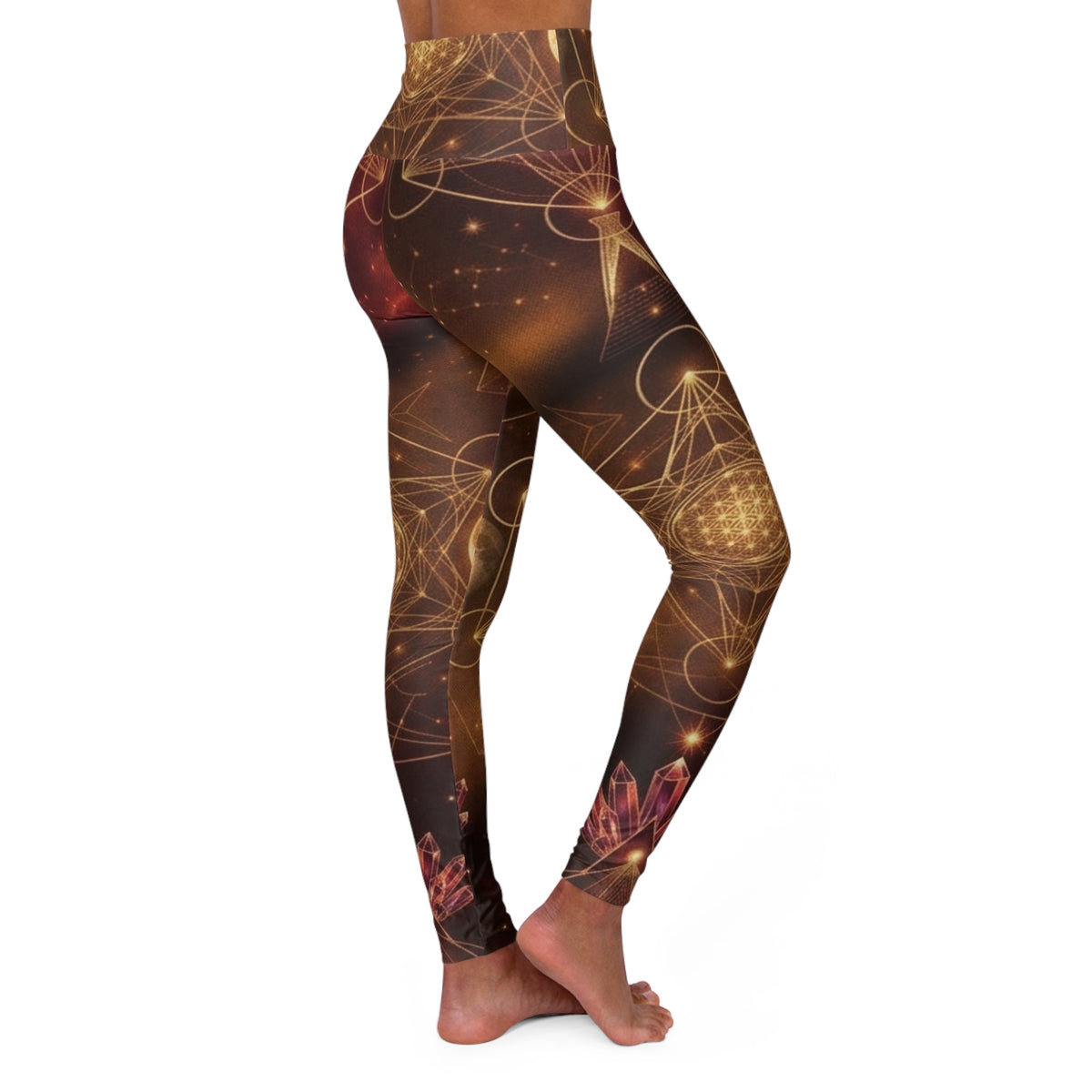 Golden Geometric Spiral Leggings High Waisted Yoga Leggings | Abstract Celestial Pattern