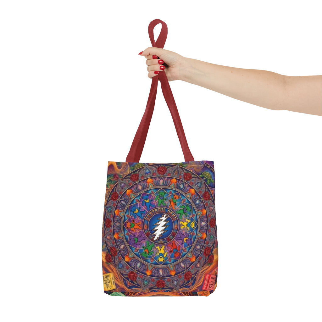 Psychedelic Mandala with Lightning Skull Tote Bag | Colorful Grateful Dead Art