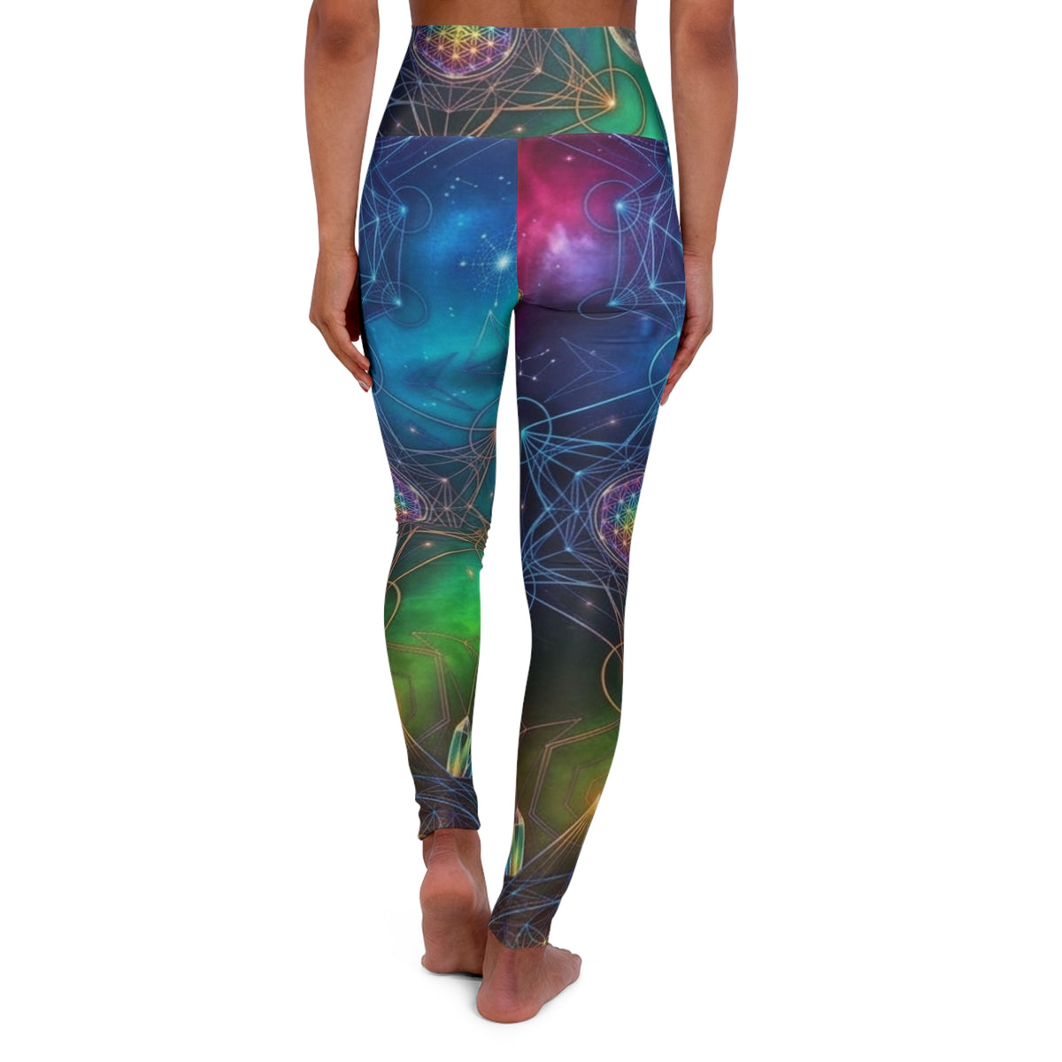 Sacred Geometry Galaxy Leggings High Waisted Yoga Leggings | Cosmic Floral Pattern
