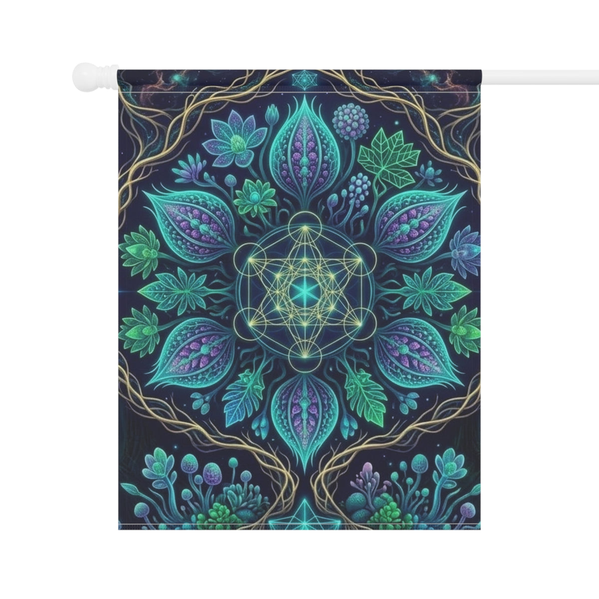 Botanical Mandala Garden Banner | House Flag, Floral Geometric Design