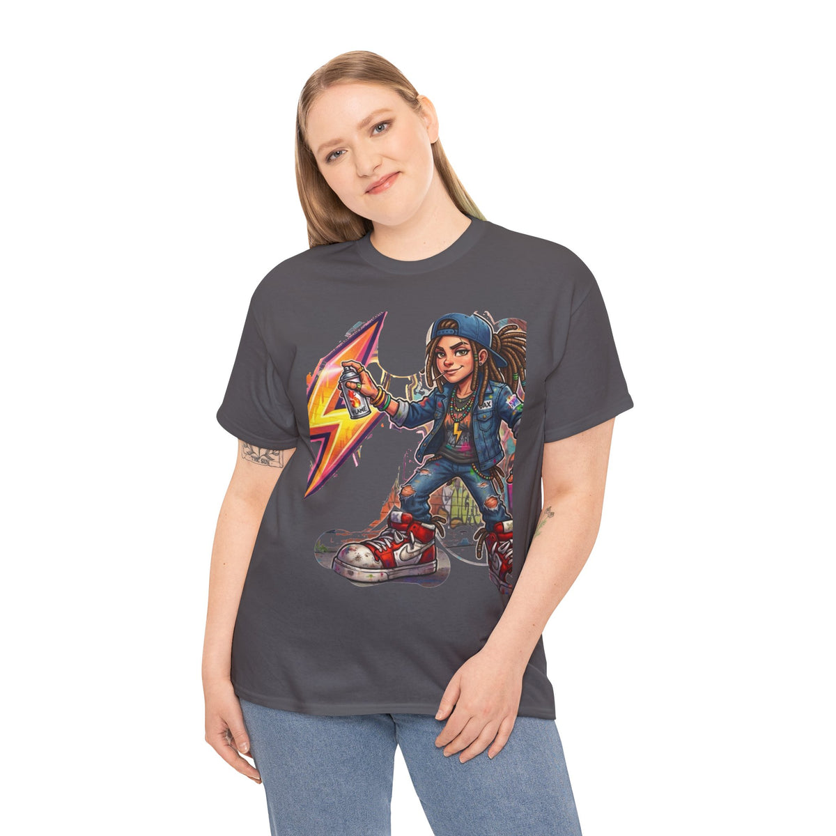 Girl Graffiti Artist T-Shirt | Urban Street Art, Spray Can, Neon Lightning