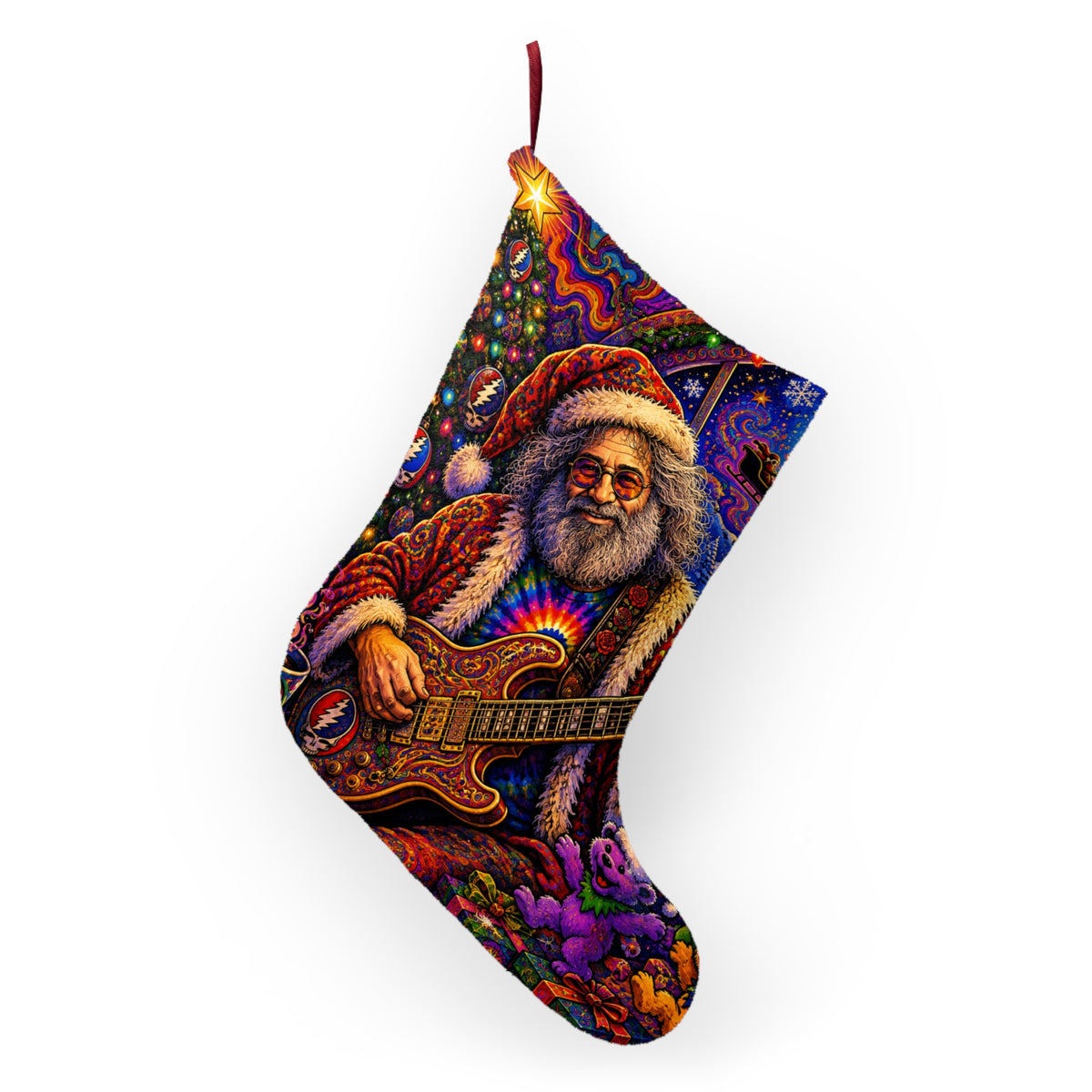 Grateful Dead Santa Playing Guitar Christmas Stocking | Psychedelic Holiday Stocking, Jerry Garcia, gift for deadhead,