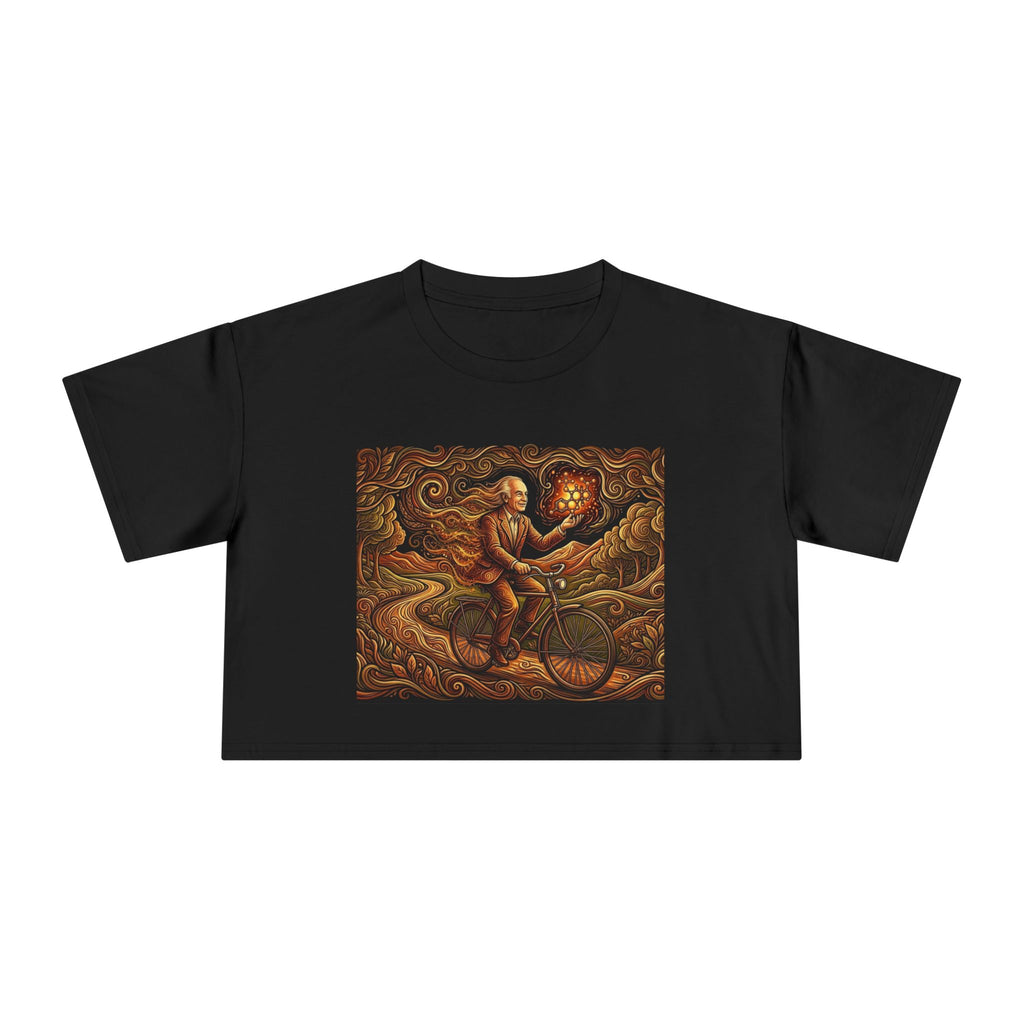 Albert Hoffman Bicycle Rider with Glowing Heart Crop Tee | Fantasy Art