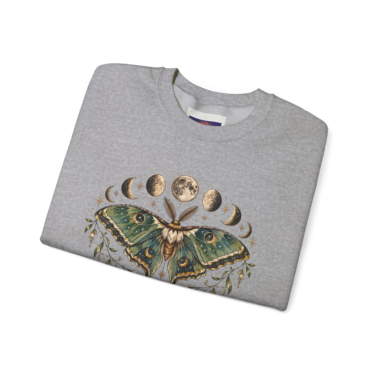 Luna Moth and Moon Phases Sweatshirt | Botanical Moth Illustration