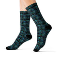 Teal Mushroom Socks Pattern Socks | Sublimation Crew Socks, Boho, Sacred Geometry