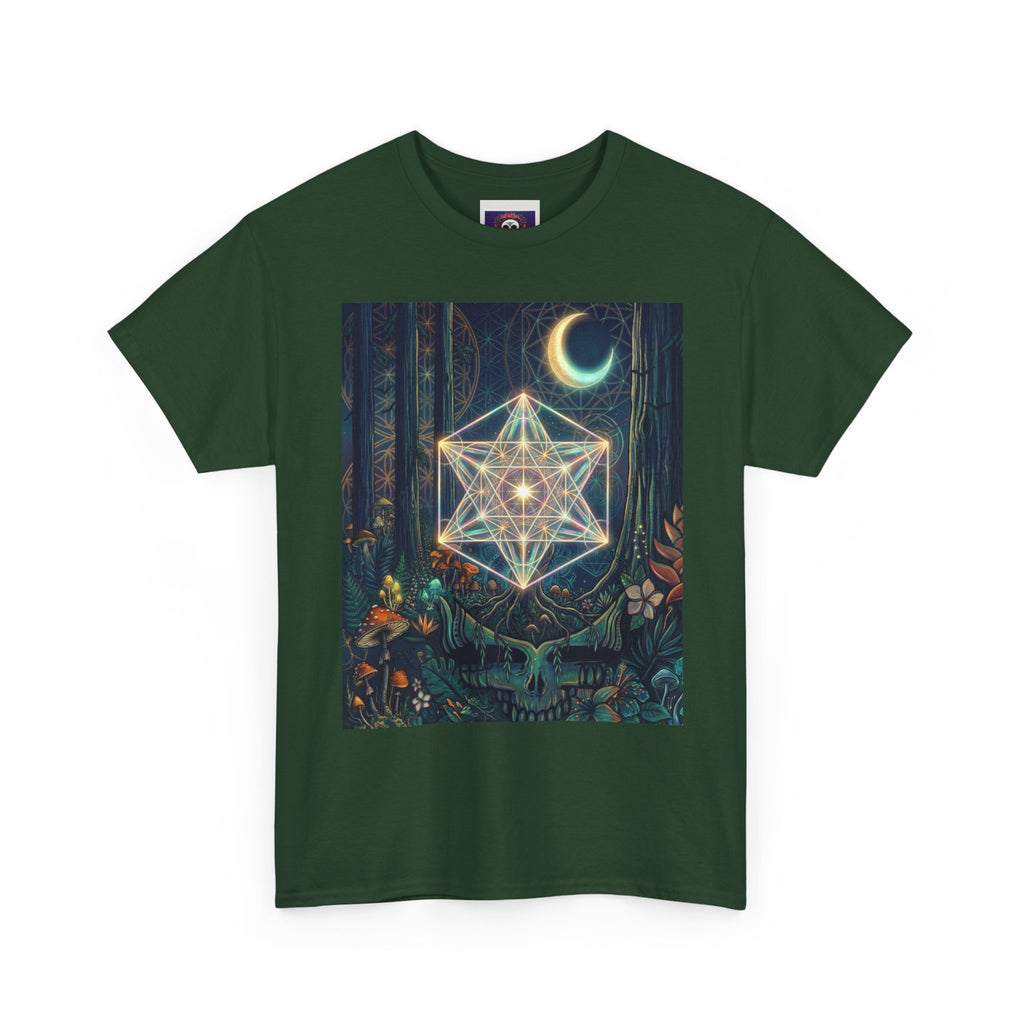 Sacred Geometry Star with Moon T-Shirt | Mystic Skull Forest Design, deadhead gift