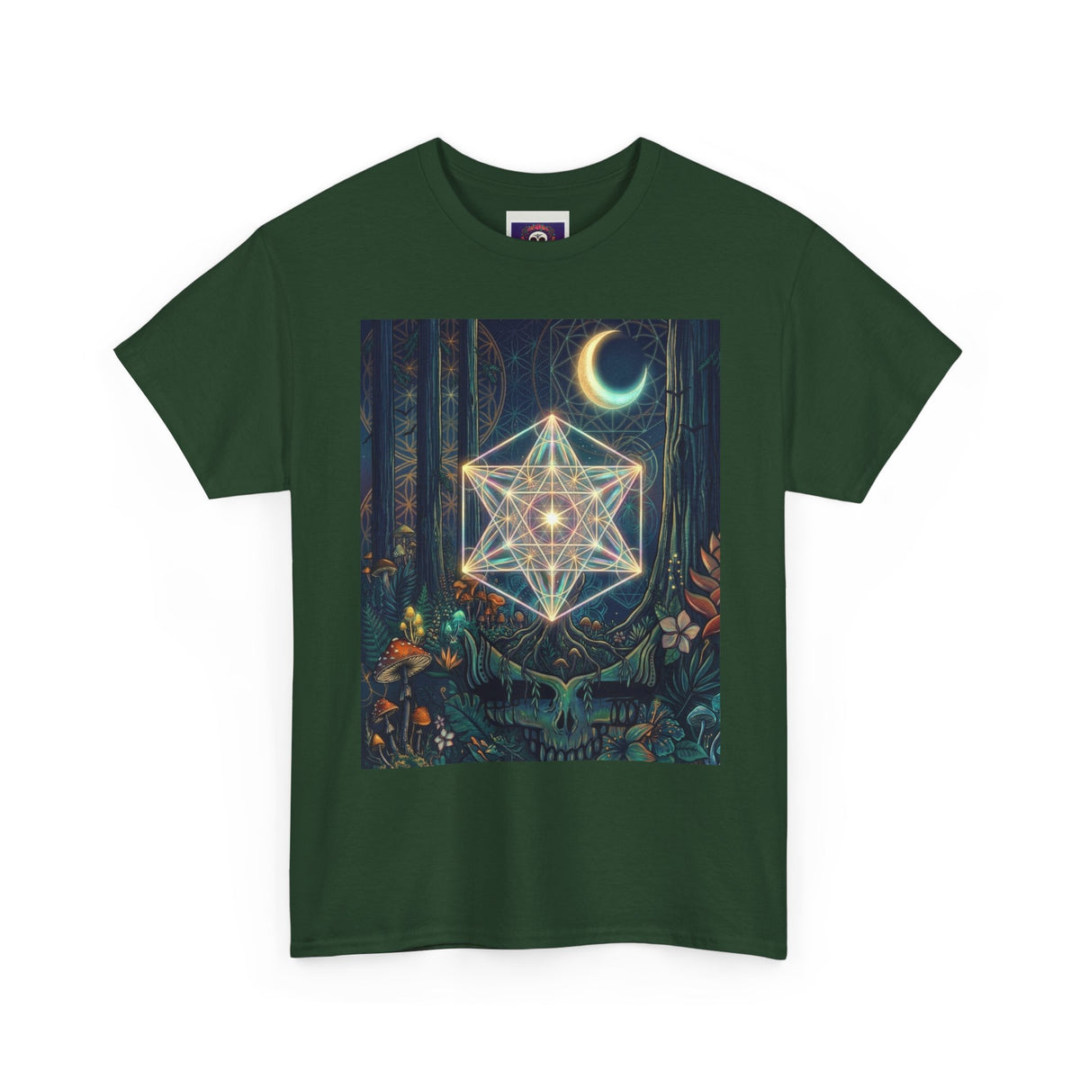 Sacred Geometry Star with Moon T-Shirt | Mystic Skull Forest Design, deadhead gift