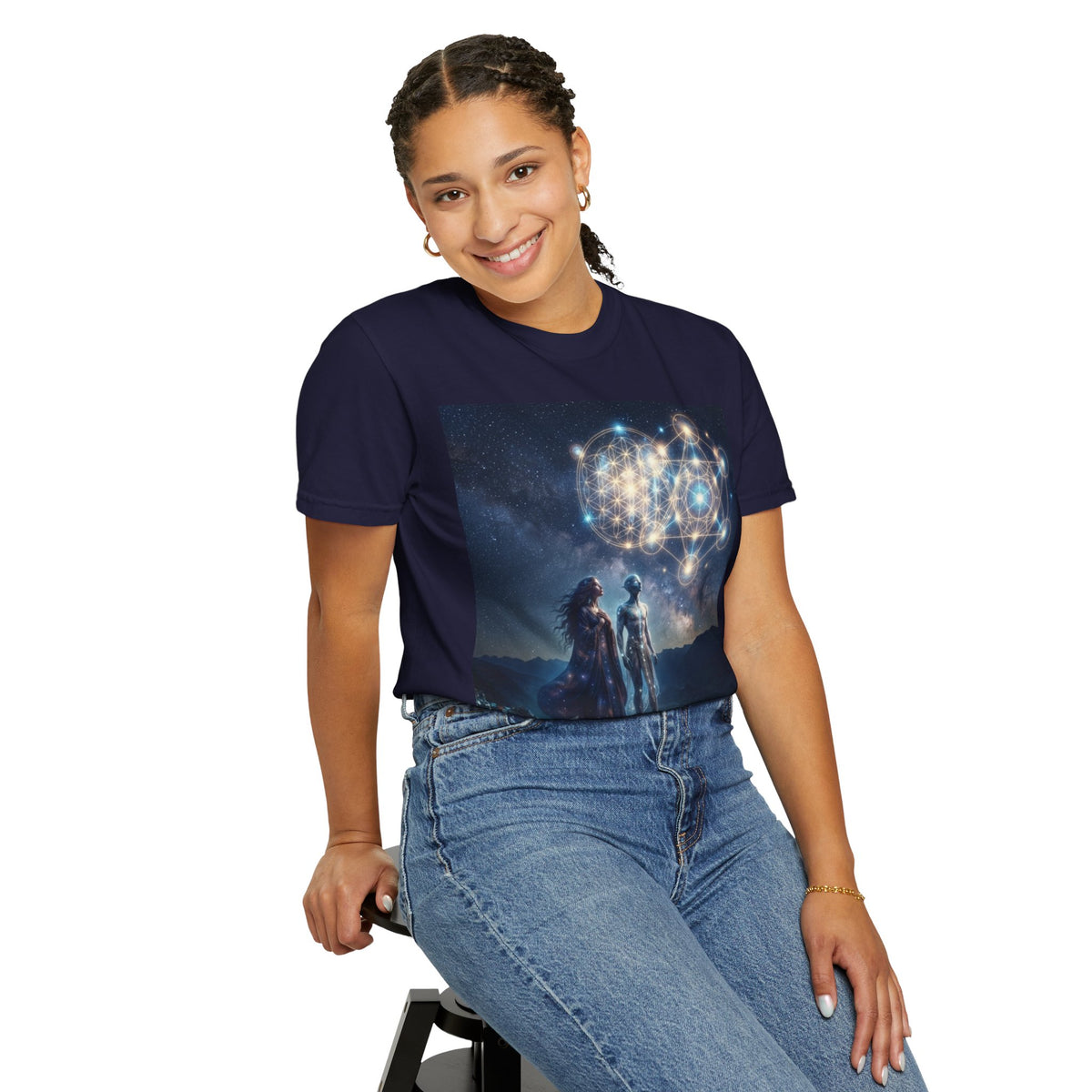 Sacred Geometry Starfolk T-shirt | Astral Couple, Metatron Cube Cosmic Design