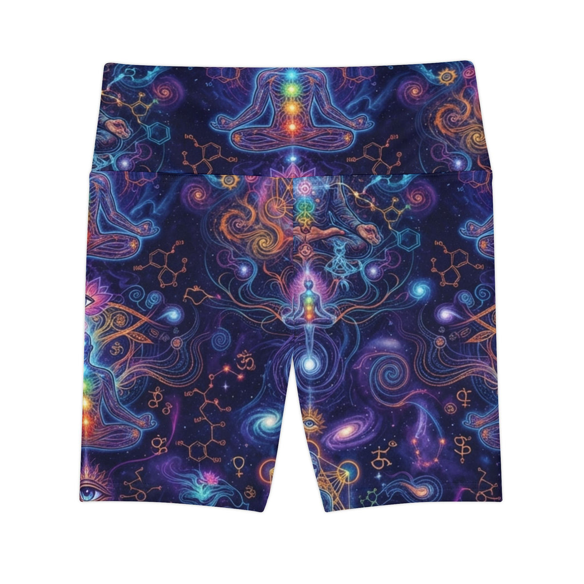 Psychedelic Chakra Meditation Workout Shorts | High Waisted All Over Print Yoga Biker Shorts
