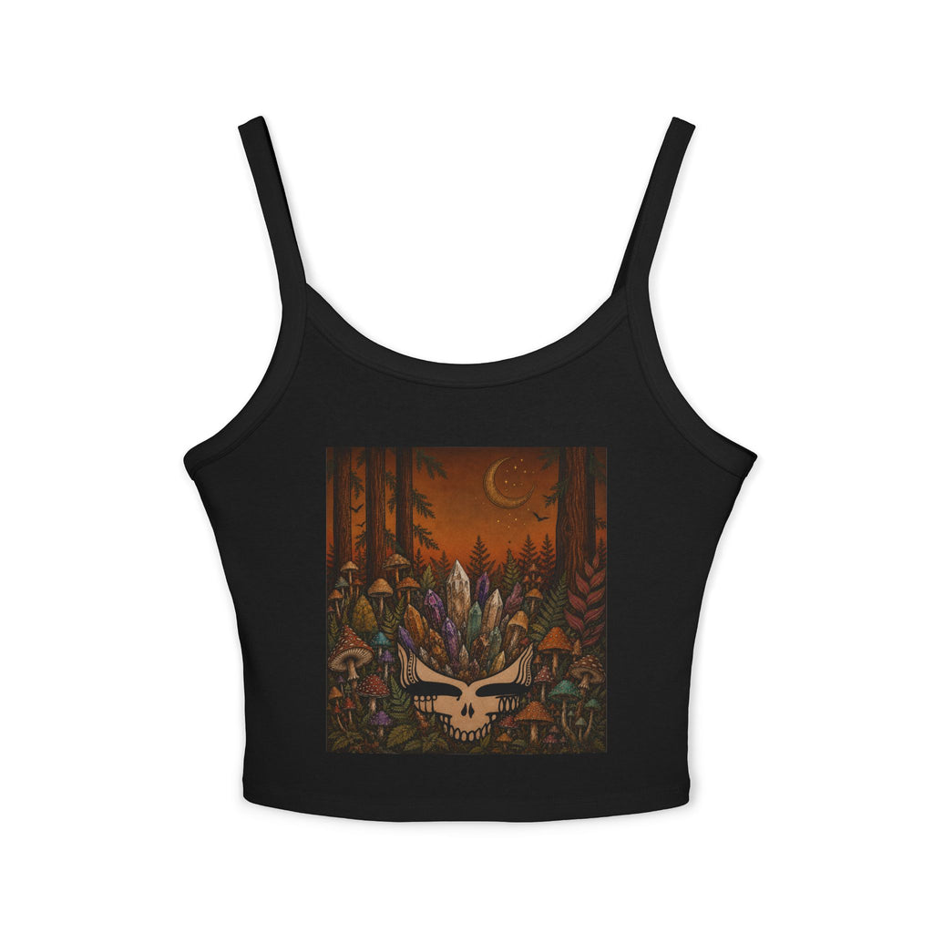 Mystic Forest Skull with Feathers Tank Top | Boho Moon Woodland Design