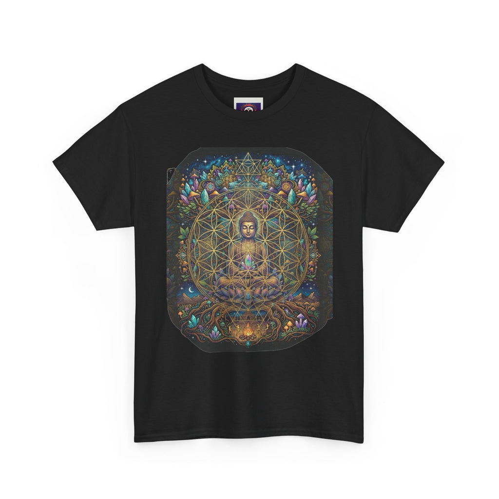 Meditating Buddha with Sacred Geometry Tee | Spiritual, Psychedelic Lotus Design